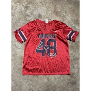 Russell Ole Miss Rebels Jersey Womens Xl  Red Embellished #48 V Neck Football